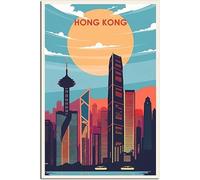 cgltd Canvas Poster Hong Kong Sunset Vintage Travel Poster Wall Posters Home Decor Poster Canvas Room Art Unframed 40x60cm