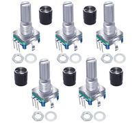 CGNRONEAU 5Pcs EC11 Digital Potentiometer Rotary Encoder with Push Button 360° 5 Pins and Knob Cap with Switch 5 Pin Handle Length 20mm，for Arduino, Raspberry Pi, ESP32 Electronics Projects