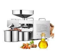 CGOLDENWALL 1500W Commercial Automatic Oil Press Machine Industrial Oil pressing machine Nuts Seeds Oil Presser Pressing Machine Cold Hot Press All Stainless Steel High Oil Extractor CE (Silver, 110V)