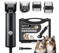 CGOLDENWALL 300W Professional Dog Grooming Clippers, 2000-6600RPM Stepless Speed Control, <50dB Low Noise, 3m Cord, 2 Removable Ceramic Blades, 2 Combs (3/6mm,9/12mm) for Dogs Cats All Coats (Black)