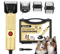 CGOLDENWALL Dog Grooming Clippers 280W, 2000-6000RPM Stepless Speed, <50dB Low Noise, 3m Cord, 2 Removable Ceramic Blades, 2 Attachment Combs for Dogs Cats All Coats (Gold)