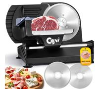 CGOLDENWALL Electric Meat Slicer 220W, 0-20mm Adjustable Thickness, Food Slicer for Meat, Cheese, Bread, Vegetables, with 2 Removable 19cm Stainless Steel Blades, Food Pusher for Home Use(Black)