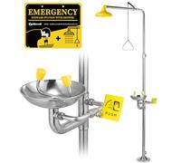 CGOLDENWALL Emergency Shower Eye Wash Station Safety Shower Station Eyewash Station, 304 Stainless Steel, NPT Threads, with Emergency Sign