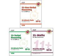 CGP CEM 11+ 10-Minute Tests Verbal, Non Verbal Reasoning, Maths Practice Book 3 Books Collection Set