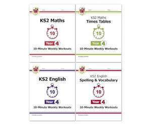 CGP KS2 Year 4 10-Minute Weekly Workout Bundle - Ages 8-9 (Maths, English, Times Tables, Spelling and Vocabulary)