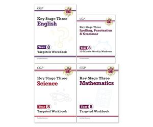 CGP KS3 Year 8 Workbook Bundle - Ages 12-13 (Maths, English, Science, Spelling Punctuation and Grammar)