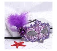 CGRSDSD Masquerade Mask Princess Ball Handheld Mask Side Flower Mask with Holding Stick Mardi Gras Party Masquerade Feather Mask for Women(Purple-20x10CM)