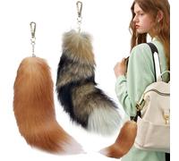 CGTQROVR 2 Pcs Therian Tail 16 Inch Long Therian Fox Tail with Golden Clasp Soft Fluffy Fox Keychain for Handbag Backpack Purse Car Inner Accessory (Red Brown)