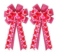 CGTQROVR 2Pcs Wreath Bow 11x20 Inch Large Romantic Heart Printed Bow Party Decorations ideal for Valentine's Day Wedding Mother's Day Front Door