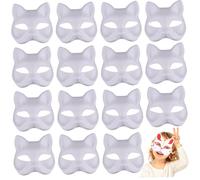 CGTQROVR Cat Mask 15Pcs Half Fox Mask White Therian DIY Paintable Blank Masquerade Masks with Elastic Band Animal Face for Holloween Masquerade Party Cosplay