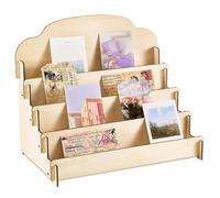 CGTQROVR Postcard Display 4 Tiers Wooden Greeting Card Display 15.6x10.3x14.2 inch, Card Stand for Craft Show Brochure Photos Sticker Retail Sales Table