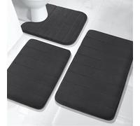 CGUOHU Bath Mat 3 Pieces Bath Mat Sets 44.1x24 + 31.5x19.8 And U-Shaped For Bathroom Rugs Non-Slip Comfortable Water Absorption Machine Washable(Black)