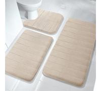 CGUOHU Bath Mat 3 Pieces Bath Mat Sets 44.1x24 + 31.5x19.8 And U-Shaped For Bathroom Rugs Non-Slip Comfortable Water Absorption Machine Washable(Beige)