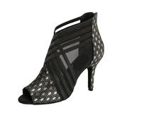 CGUOHU Latin Dance Shoes Women's Social Shoes Ballroom Latin Tango Salsa Swing Performance Dance Boots High Heeled Hollow Out Sandals Satin And Mesh(Black 9cm Heel,43)
