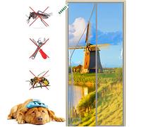 CGUOZI Magnetic Door Curtain Kitchen, 145 x 210 cm Fly Screens for Doors, Magnetic Fly Screen Door Keep Insects Out, Super Strong Fly Mesh, Automatic Shutdown, for Kitchen/Living Room/Bedroom Gray