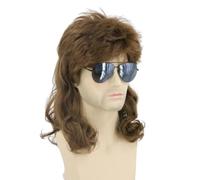 CGVG 70s 80s Mullet Wig for Men Women Long Curly Mullet Wig Rocker Punk Popstar Wig for Halloween Carnival Fancy Dress (Brown)