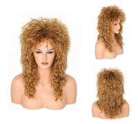 CGVG 70s 80s Skirt Wig with Earrings Necklace Mullet Wig Women's Skirt Diva Wig for Theme Party Carnival Costume Party (Brown)
