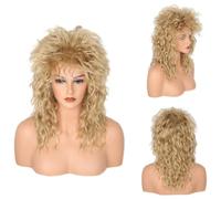 CGVG 70s 80s Skirt Wig with Earrings Necklace Mullet Wig Women's Skirt Diva Wig for Theme Party Carnival Costume Party (Blonde)