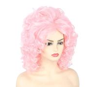 CGVG 70s 80s Wig Women's Shoulder Length Curly Retro Beehive Wig with Fringe Beehive Wig for Women Cosplay Halloween Carnival Costume Party (Pink-2)
