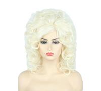 CGVG 70s 80s Wig Women's Shoulder Length Curly Retro Beehive Wig with Fringe Beehive Wig for Women Cosplay Halloween Carnival Costume Party (Blonde-2)