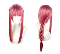 CGVG Anime Cosplay Wig for Chainsaw Man Makima Wig Pink Long Braid Wig with Bangs Synthetic Heat Resistant Wig for Women Girls Halloween Party Comic Costume