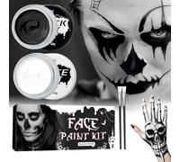 CGVG Halloween Make-Up Set Black White Fancy Dress Make-Up Theatre Make-Up Set Face Paint Body Painting Colours Horror Zombie Vampire Skeleton Clown Makeup for Adults Children Carnival
