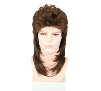 CGVG Mullet Wig Men's 70s 80s Outfit Brown Mullet Wig Rocker Punk Popstar Disco Wig for Carnival Halloween Party Theme Party Cosplay