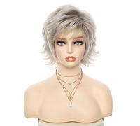 CGVG Ombre Offwhite Short Hair Wigs for Women Short Layered Pixie Cut Wig with Bangs Natural Synthetic Hair Wig for Daily Wear Fancy Dress Costume Party Halloween