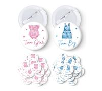 Cgvovgr 40 Pcs Gender Reveal Button Pins, Cute Clothes Pattern Team Boy or Girl Button Pins, Pink and Blue Baby Shower Party Baby Clothes Buttons Badges, for Gender Reveal Party Game Supplies