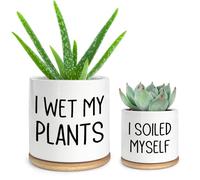 Cgvovgr I Wet My Plants Small Planter Pot, Funny Ceramic Succulent Planter Pots Set of 2, Office Windowsill Decor Indoor, Small Succulent Pots for Women Plant Lovers, 3.5 inch (Plant Not Included)