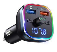 CGZZ V5.0 Car Bluetooth FM Transmitter, Hi-Fi Radio Adapter with RGB Lights, QC3.0 Quick Charge, Hands Free Calling, 2 USB Charging Ports, Support U Disk/TF Card, Black