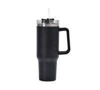 CH HIUBIE 40 oz Thermal Mug with Straw and Handle, 1180 ml Double-Walled Stainless Steel Hot Cold Drinks Vacuum Drinking Cup, Coffee Mug for Home Travel (Black, Millilitres, 1180 ml)