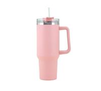 CH HIUBIE 40 oz Thermal Mug with Straw and Handle, 1180 ml Double-Walled Stainless Steel Hot Cold Drinks Vacuum Drinking Cup, Coffee Mug for Home Travel (Pink, Millilitre, 1180 ml)