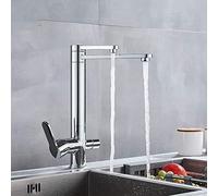 Ch Kitchen Faucet - 3-Way Mixer Tap with Dual Swivel Spout & Water Outlets for Home & Drinking Use - Modern Functional Sink Faucet