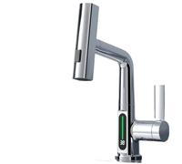 Ch Waterfall Basin Faucet with Digital Temperature Display, Hot & Cold Sink Mixer Tap, Lift Up Down Stream Sprayer for Bathroom - G1/2 Connect