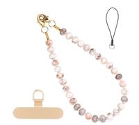 CH.yishi 2.0 Handmade Natural Gemstone Crystal Beaded Charm Cell Phone Camera Lanyard, Hands-Free Wrist Strap, Phone Chain String, Keychain Decor for Walle (Pink Zebra Jasper)