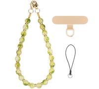 CH.yishi Gemstone Beaded Phone Charm Wrist Strap with Steel Cable Core Stringing, Detachable Phone Bracelet Strap with Metal Tether Tab (Grape Green Plume Agate)