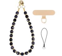 CH.yishi Gemstone Beaded Phone Charm Wrist Strap with Steel Cable Core Stringing, Detachable Phone Bracelet Strap with Metal Tether Tab (Blue Goldstone)