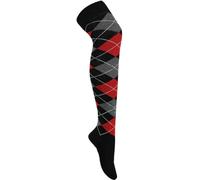CHAAL® 1 OTK Girls Over-the-Knee Argyle Socks Womens Over The Knee Argyle Socks Diamond Print Ladies Thigh High Socks Pub Golf Fancy Dress Socks Argyle (Black-Red)