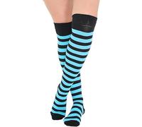 CHAAL® 1 Over The Knee Women's Striped Socks long Striped Socks Stripe over the Knee Socks Girls Over The Knee leg Warmer Socks Xmas Party Socks Black & Turquoise