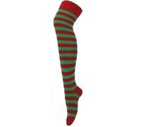 CHAAL® 1 Women's Over-the-Knee Striped Socks long Striped Sock's Stripe Thigh High Sock Girls Over The Knee leg Warmer Socks Xmas Party Sox Red & Green OTK