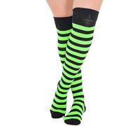 CHAAL® 1 Women's Over-the-Knee Striped Socks long Striped Sock's Stripe Thigh High Sock Girls Over The Knee leg Warmer Socks Xmas Party Sox Black & Green
