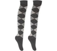 CHAAL® 2 OTK Girls Over-the-Knee Argyle Socks Womens Over The Knee Argyle Socks Diamond Print Ladies Thigh High Socks Pub Golf Fancy Dress Socks Greys