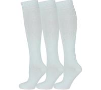 CHAAL® 3 Knee High Socks Ladies Plain Cotton Blend Knee High Socks Girls Knee High Plan socks Uniform Party Wear Long Socks Girls UK 6-9 White KH