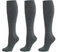 CHAAL® 3 Knee High Socks Ladies Plain Cotton Blend Knee High Socks Girls Knee High Plan socks Uniform Party Wear Long Socks Girls UK 6-9 Grey KH