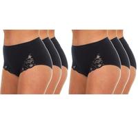 CHAAL® 6 Lace Brief Women Maxi Romance Bikini Briefs with Lace High Waist Cotton Breathable Knickers Underwear Comfort Ladies Lingerie Panties Multipack Size 12 Black