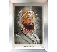 Chaar Sahibzaade Picture Frame with Mata Gujri Ji | 16 x 12 Inch Sikh Religious Wall Art Display | Rectangular Stand or Wall Mount Silver Frame | Made in UK