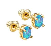 CHABER Boho Female White Blue Opal Stone Earrings Yellow Gold Color Small Stud Earrings For Women Vintage Bride Oval Wedding Earrings