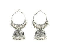 CHABER Vintage Silver Color Round Bollywood Oxidized Earrings For Women Kolczyki Ethnic Tassel Jhumka Earrings Gift