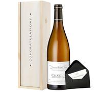 Chablis White Wine Congratulations Gift Set - Domaine Michaut Frères 75cl in Wooden Box with ‘Congratulations’ Lid - Elegant Gift for Graduation, Promotion or Special Achievement